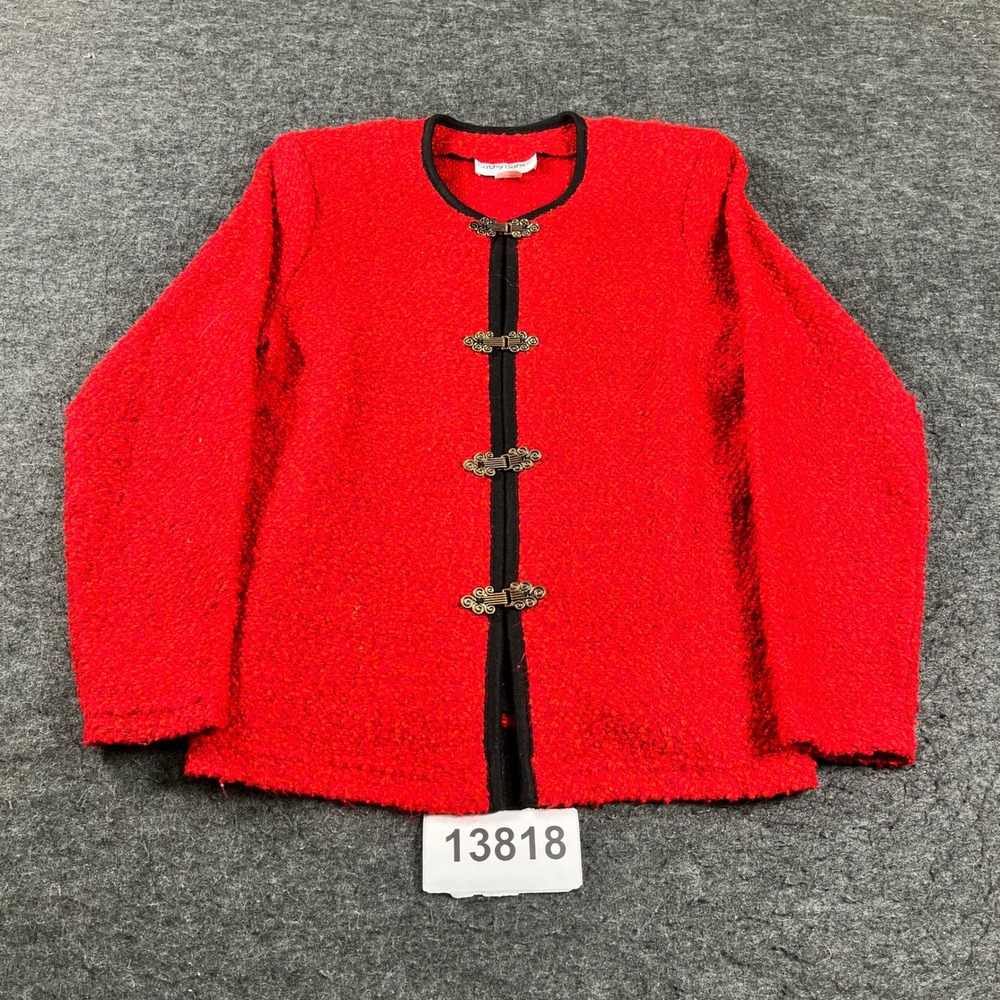 Cathy Daniels Cardigan Sweater Womens Small Red Knitted Long Sleeve Pullover